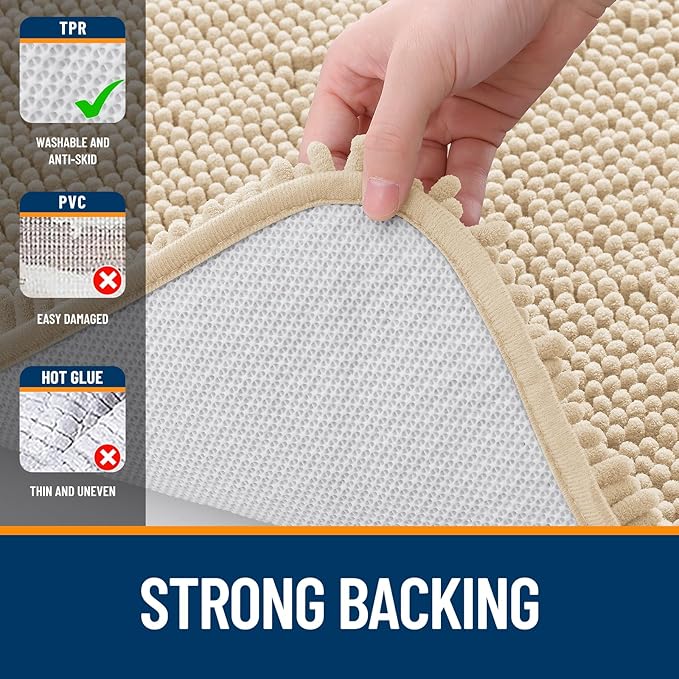 OLANLY Large Bathroom Rugs 70x46, Extra Soft Absorbent Chenille Bath Rugs, Rubber Backing Quick Dry, Machine Washable Bath Mats for Bathroom Floor, Tub and Shower, Home Decor Accessories, Beige