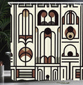 Ambesonne Modern Shower Curtain, Art Abstract Design of Arch Lines and Mid Century Round Details Geometric, Cloth Fabric Bathroom Decor Set with Hooks, 69" W x 70" L, Eggshell Caramel Grey