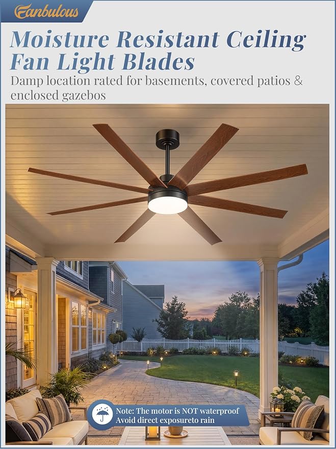 Fanbulous 65 Inch Large Ceiling Fans with Lights, Black Ceiling Fan with Remote Control, Dimmable, 3CCT, Quiet, Modern Ceiling fan For Living Room, Bedroom, Kitchen, Patio, Outdoor