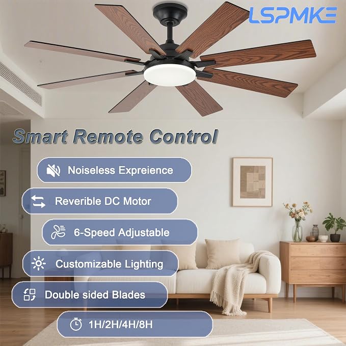 Ceiling Fan With Light & Remote Indoor/Outdoor Use 52 Inch Brown | Reversible DC Motor,3CCT, Dimmable, Timer, Noiseless,Ceiling Fan for Bedroom Living Room