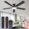 ZMISHIBO 52 Inch Flush Mount Ceiling Fan with Light, Remote&APP, Black | 6-Speed Quiet DC Motor, Dimmable 24W LED with 3CCT (3000K-6500K), Modern Low Profile for Living Room, Bedroom, Kitchen