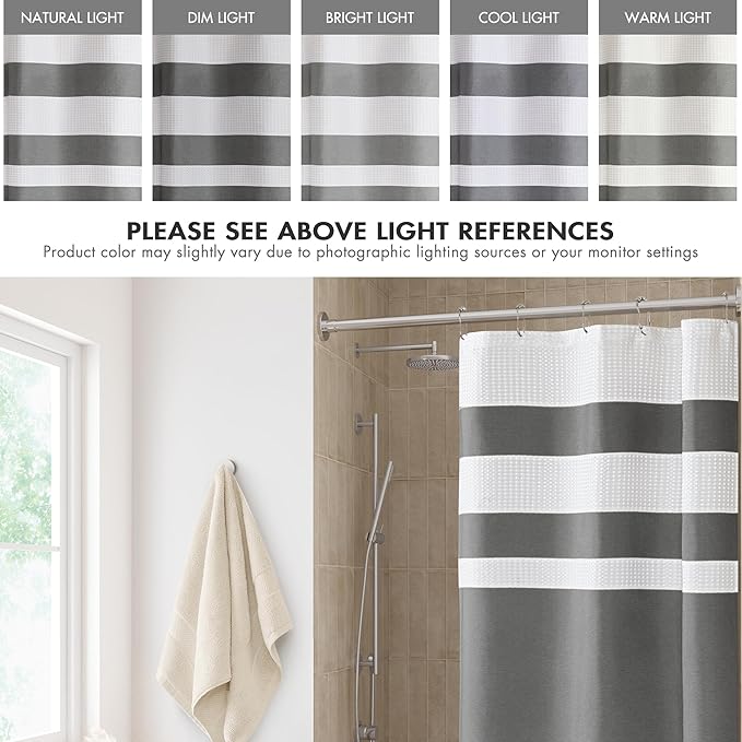 Madison Park Shower Curtain Spa Waffle Weave Stall Shower Curtain for Bathroom 3M Scotchgard Moisture Management, Spa Quality Modern Shower Curtains for Bathroom, Stall: 36x72'' Charcoal