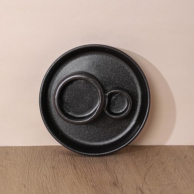 Ceramic Palo Santo and Sage Holder, Incense Holder for Palo Santo Sticks, Sage Burner Dish Stand with Ash Catcher, Modern Minimalist (Black)