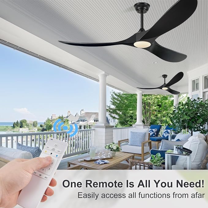 Eliora 72 Inch Ceiling Fans with Lights and Remote Control, Outdoor Ceiling Fan with Light High cfm Outdoor Ceiling Fan for Patio, Porch, 6 Speed Propeller Quiet DC Motor ETL Listed-Matte Black