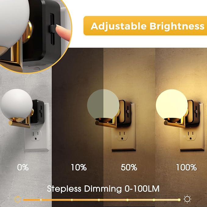 L LOHAS LED Night Lights Plug Into Wall 2 Pack, Dusk to Dawn Sensor | Soft White 3000K Nightlight, 0-100LM Adjustable Brightness, Plug in Night Light for Bathroom, Hallway, Bedroom, Stairway