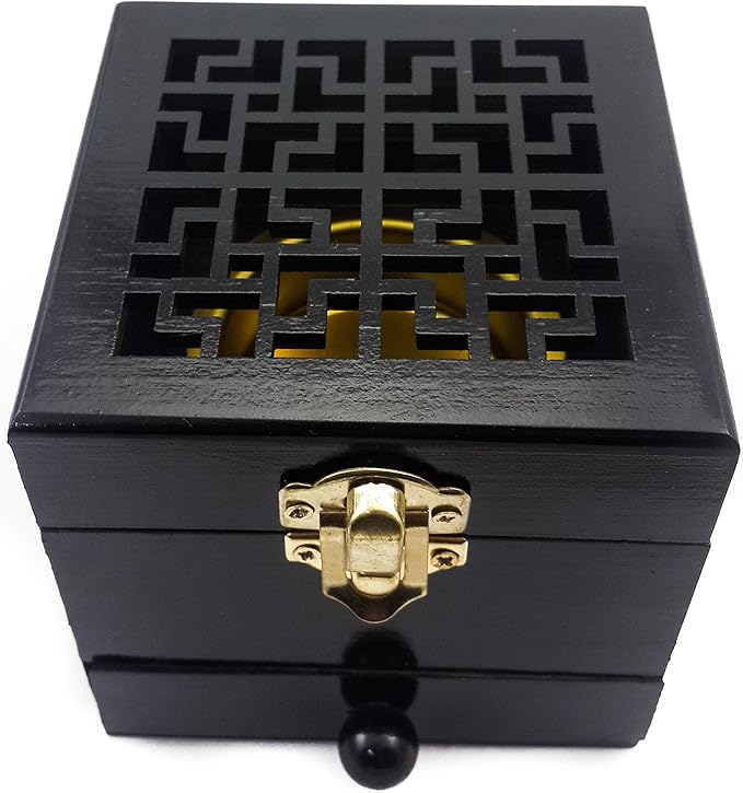 Nazareth Store Black Wood Incense Burner Holder Natural Ash Wood Box Distiller Cone Charcoal Resin Aromatherapy Fragrance Ornament