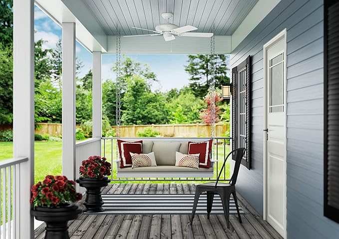 Hunter 52 inch Outdoor or Indoor Ceiling Fan No Light - White Ceiling Fan without Light, For Patio, Porch, Garage, or Living Room, Standard Mount, 5 Blades, Pull Chain - Sea Air 53054, White | Standard Mount, Pull Chain, 5 Blades, For Living Room, Pati...
