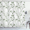 Ambesonne Leaf Shower Curtain, Branches in The Fall Trees Stem Twig Last Few Leafage Minimalistic Design Art, Cloth Fabric Bathroom Decor Set with Hooks, 69" W x 75" L, Reseda Green