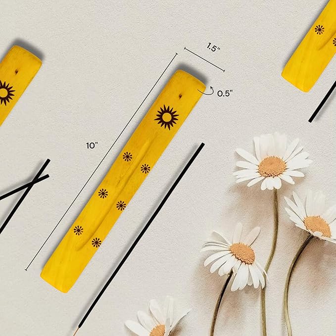 Hosley Set of 6 Wooden Incense Burners, Yellow 10" Long, Ideal Home Decor, Room Decor & Kitchen Decor, for Wedding, Aromatherapy, Zen, Spa, Reiki, Meditation