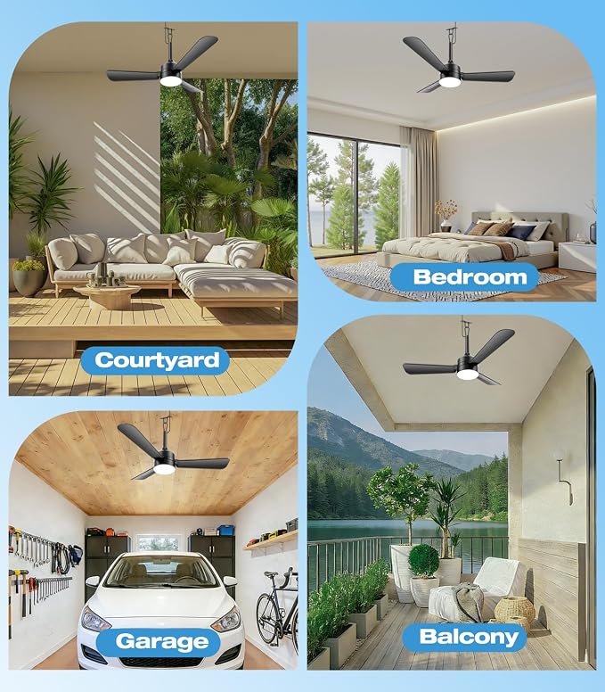 36 inch Plug-in Ceiling Fan Light with Remote Control,gazebo fan light,3 Blade, Dimmable 3CCT LED, Reversible,Portable Hook Design with16ft Cable for Bedroom Garage Tent Porch Kitchen