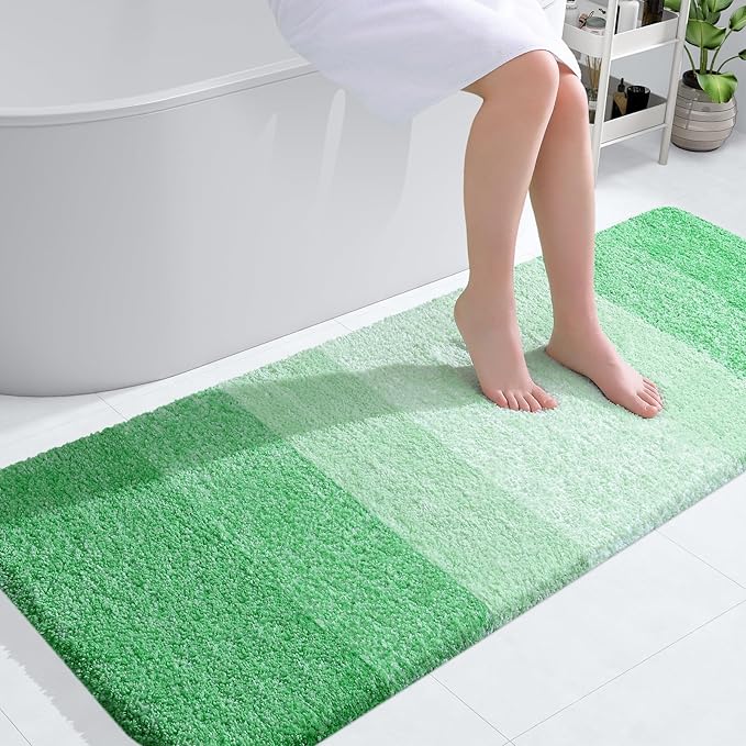 OLANLY Large Bathroom Rugs Mat 54x24, Extra Soft Absorbent Microfiber Bath Rugs, Rubber Backing, Quick Dry, Machine Washable Bath Mats for Bathroom Floor, Tub and Shower, Home Decor Accessories, Green