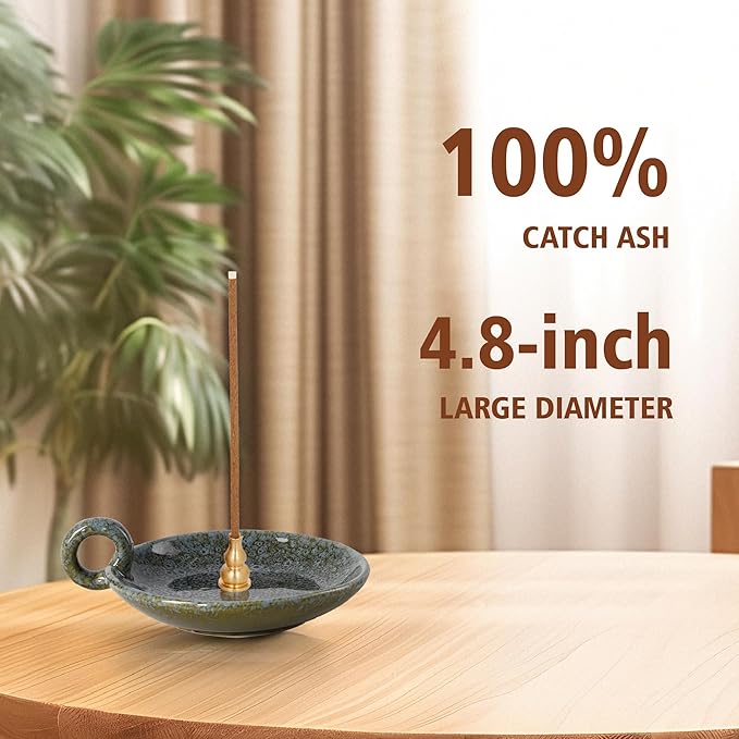 Ceramic Candle Holders with Handle, Palo Santo Holder for Burning, Vintage Farmhouse Smudge Incense Stick Bowl, Sage Burner Tray, Ash Catcher Plate for Meditation Room Home Decor (Blue Grey)