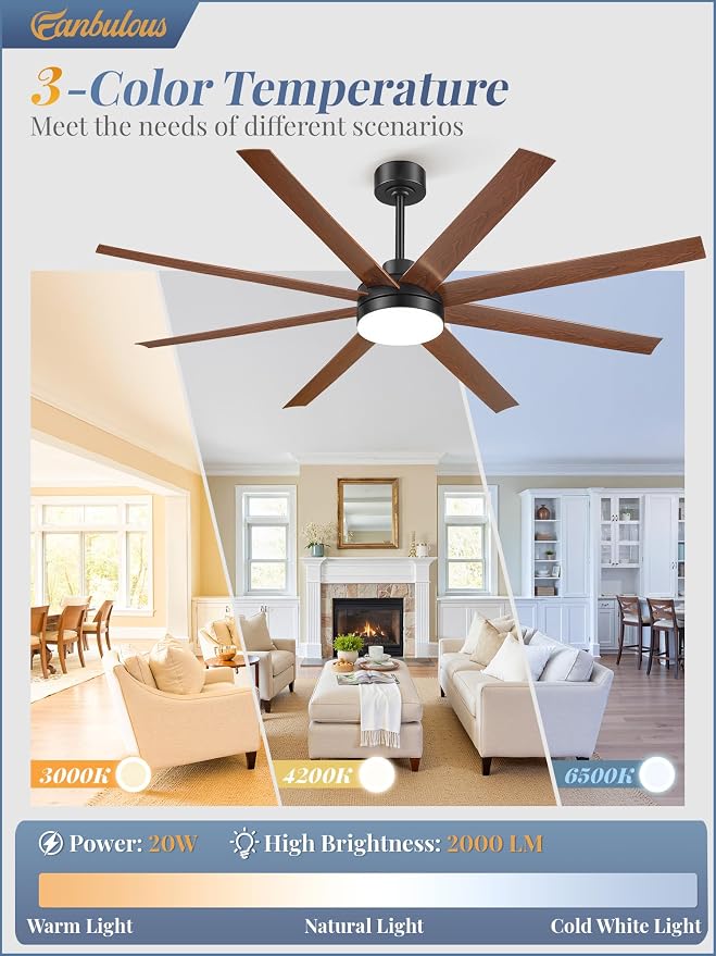 Fanbulous 65 Inch Large Ceiling Fans with Lights, Black Ceiling Fan with Remote Control, Dimmable, 3CCT, Quiet, Modern Ceiling fan For Living Room, Bedroom, Kitchen, Patio, Outdoor