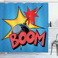 Ambesonne Vintage Shower Curtain, Retro Style Design on Dotted Background Comics Pop Art Image Print Retro, Cloth Fabric Bathroom Decor Set with Hooks, 69" W x 84" L, Yellow Blue and Red