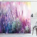 Ambesonne Lavender Shower Curtain, Fantasy Dreamlike Herbal Meadow Close Up View Nature Theme, Cloth Fabric Bathroom Decor Set with Hooks, 69" W x 84" L, Teal Pale Pink Lilac