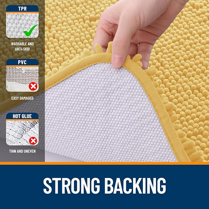 OLANLY Bathroom Runner Rugs 47x24, Extra Soft Absorbent Chenille Bath Rugs, Rubber Backing Quick Dry, Machine Washable Long Bath Mats for Bathroom Floor, Tub and Shower, Home Decor Accessories, Yellow
