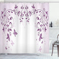 Ambesonne Purple Shower Curtain, Symmetric Victorian Period Inspired Spring Flower with Long Swirls Ceremony Woman, Cloth Fabric Bathroom Decor Set with Hooks, 69" W x 70" L, Violet