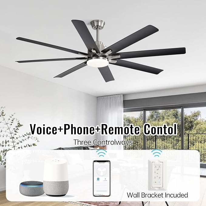 Sofucor 66 Inch Ceiling Fans with Lights, Smart Indoor Outdoor Ceiling Fan with Remote, Work with Alexa/Google, Low Profile Ceiling Fan with Light, Black Large Ceiling Fans Light for Patio Bedroom