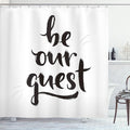 Ambesonne Be Our Guest Shower Curtain, Ink Brush Painting Style Calligraphic Words in Hand Written Print, Cloth Fabric Bathroom Decor Set with Hooks, 69" W x 84" L, White and Charcoal Grey