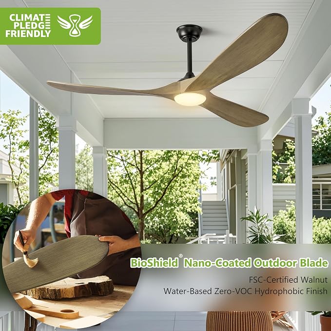 Haipeel 52 Inch Outdoor Ceiling Fans with Lights, Dimmable Solid Wood Ceiling Fan with Light and Remote Control 3 Blades Rustic Propeller Ceiling Fans for Patios Indoor Bedroom, Bronze Gray