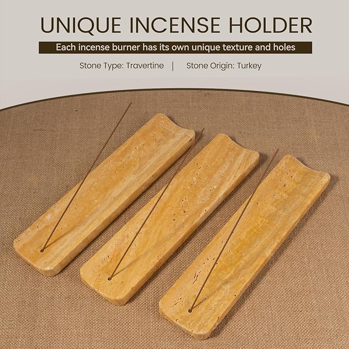 Koville Marble Incense Holder, Incense Holder for Sticks, Incense Sticks Holder Ash Catcher for Meditation Yoga SPA, Natural Stone Incense Burner, Home Table Decor (Yellow)
