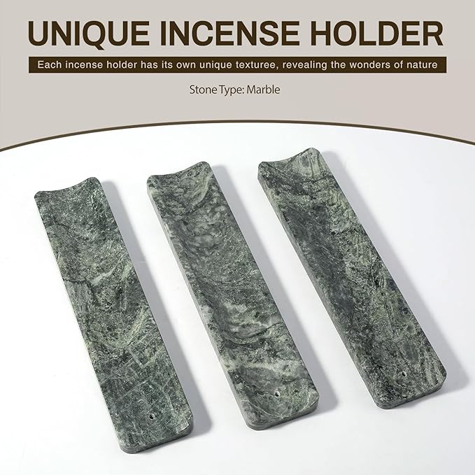 Koville Marble Incense Holder, Incense Holder for Sticks, Incense Sticks Holder Ash Catcher for Meditation Yoga SPA, Natural Stone Incense Burner, Home Table Decor (Verde Alpi)