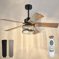 YOUKAIN 48 Inch Black Ceiling Fan with Lights and Remote, Modern Crystal Ceiling Fan, 5 Reversible Matte Black & Wood Blades, Quiet Indoor Ceiling Fan for Bedroom Living Room, 48-YJ632A-BK