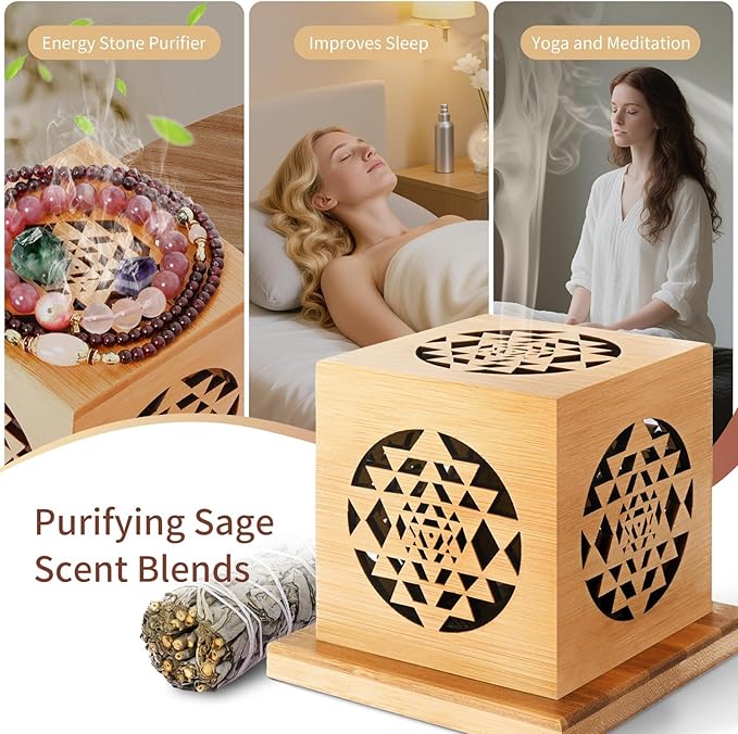Bamboo Lantern Incense Holder 5-in-1 Incense Burner with Solar LED Candle Natural Bamboo Incense Box for Stick Cone Coil Sage Waterproof Outdoor Lantern for Yoga Meditation Home Decor
