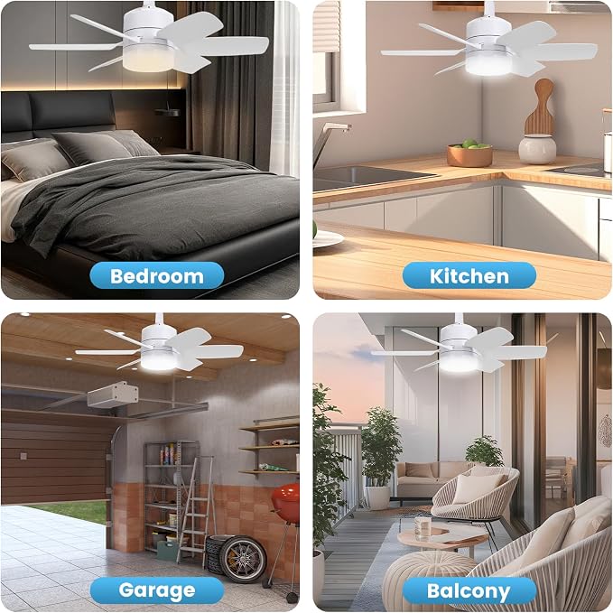 Fanspex 20.5'' Socket Ceiling Fan Light for Home Living Room Bedroom Garage | 5 Fan Speeds with 3 Colors Adjustable Light, 8 Hours Timer, White
