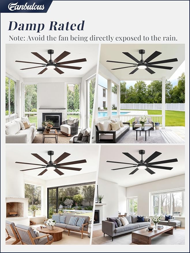 Fanbulous 65 Inch Ceiling Fan with Light and Remote, 6 Speeds Reversible DC Motor Ceiling Fans for Living Room Patio Garage, 3CCT Dimmable LED, 8 Wood Blades, Downrod Mount, Sloped Ceiling Compatible