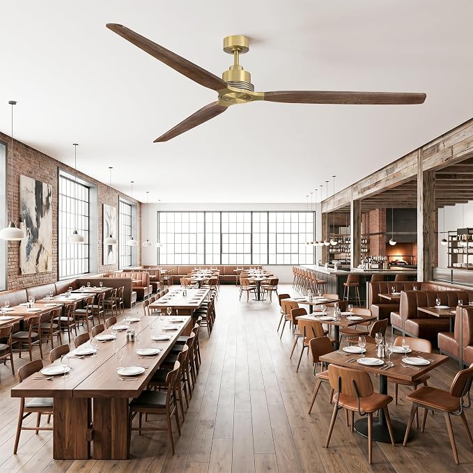 84 Inch Gold Brass Ceiling Fan No Light with Remote, Wood Ceiling Fan No Light, High CFM Quiet DC Motor, Rustic Farmhouse Large Ceiling Fan for High Ceiling, Commercial & Extra Large Spaces