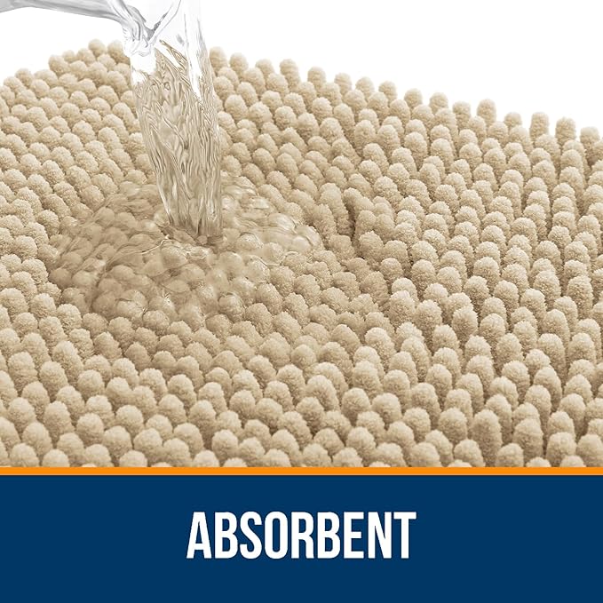 OLANLY Large Bathroom Rugs 59x35, Extra Soft Absorbent Chenille Bath Rugs, Rubber Backing Quick Dry, Machine Washable Bath Mats for Bathroom Floor, Tub and Shower, Home Decor Accessories, Beige