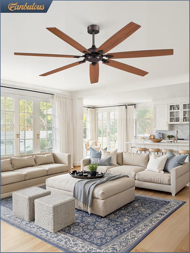 72 Inch Ceiling Fan No Light with Remote Control, Brown Ceiling Fans Without Light With 6-Speeds Quiet Reversible DC Motor, Indoor/Outdoor Ceiling Fan with Dual Finish 7 Blades for Patio Living Room