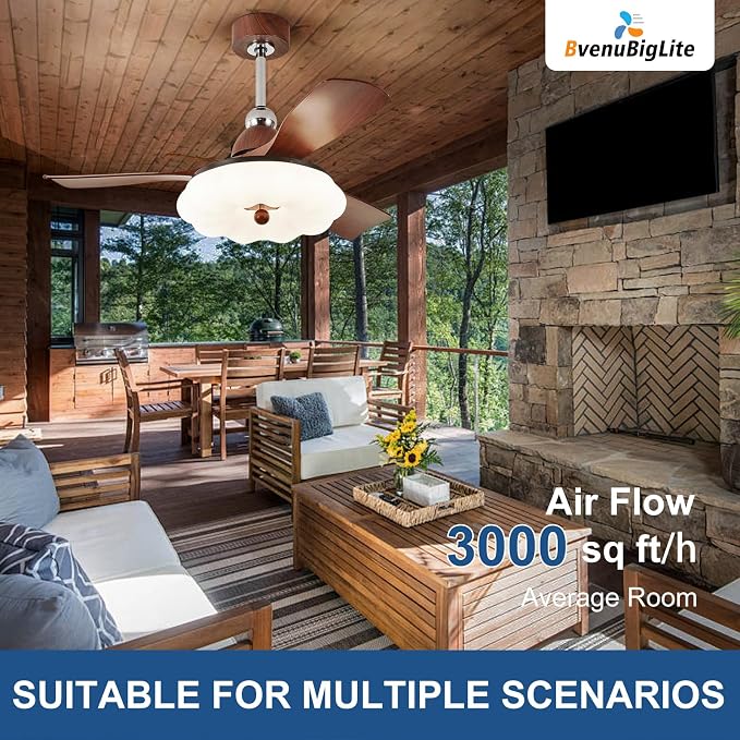 Ceiling Fans with Lights and Remote: 42-Inch Ceiling Fan 3 Blades Cloud Low Profile Outdoor - Walnut Ceiling Fans with Remote Control Quiet Reversible DC Motor for Living Room
