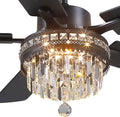 52" Chandelier Crystal Ceiling Fans with Lights and Remote/APP Control | Supports Remote and APP,Reversible 6 Wind Speeds,30W Quiet DC Motor,6 Wood Blades,Dimmable 30W LED,Suits for Bedroom Kitchen