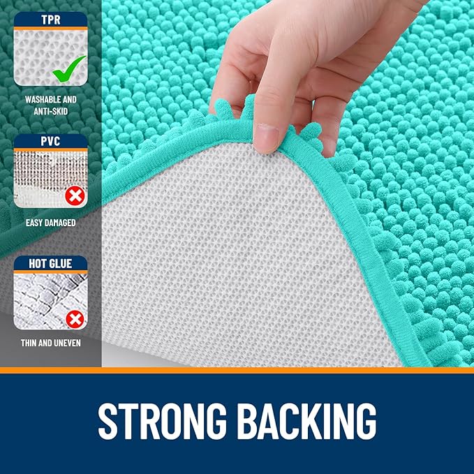 OLANLY Toilet Rugs U-Shaped 24x20, Extra Soft Absorbent Chenille Contour Bathroom Rugs for Toilet, Dry Quickly, Machine Washable, Non-Slip Bath Mat, Teal