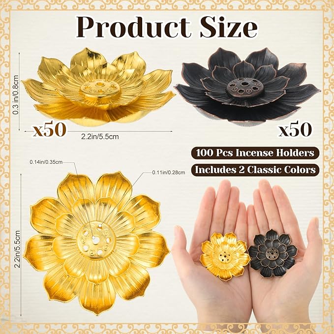 LemonRoad 100pcs Indian Return Gifts for Pooja, Lotus Incense Holder with Incense Stick Tray, Indian Wedding Festival Yoga Spa Home Fragrance Decor