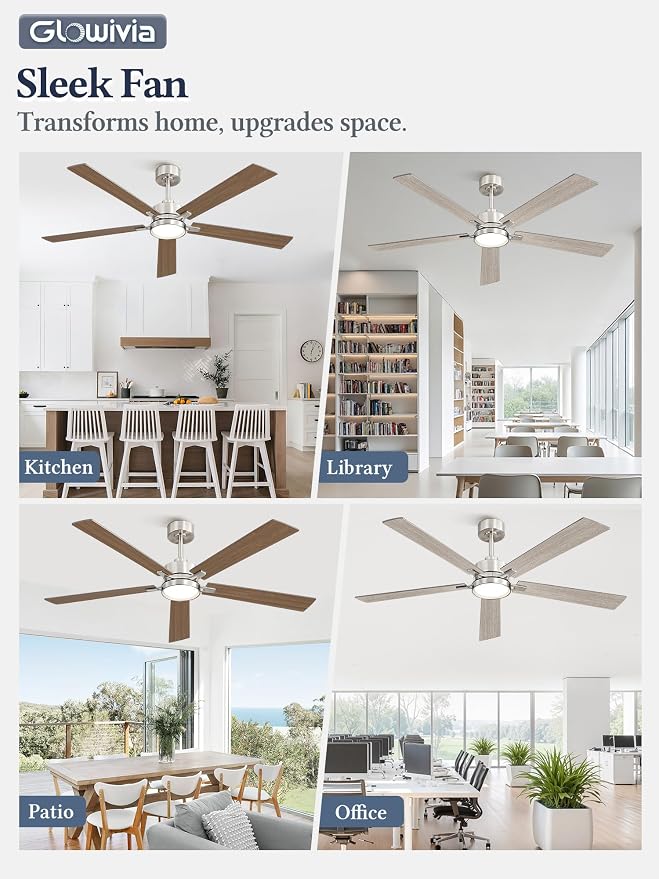 60 Inch Ceiling Fan with Lights and Remote, Smart APP Control, Dimmable with All-Setting Memory, Quiet DC Motor Reversible Blades, Damp Rated Modern Ceiling Fan for Bedroom Patio Living Room
