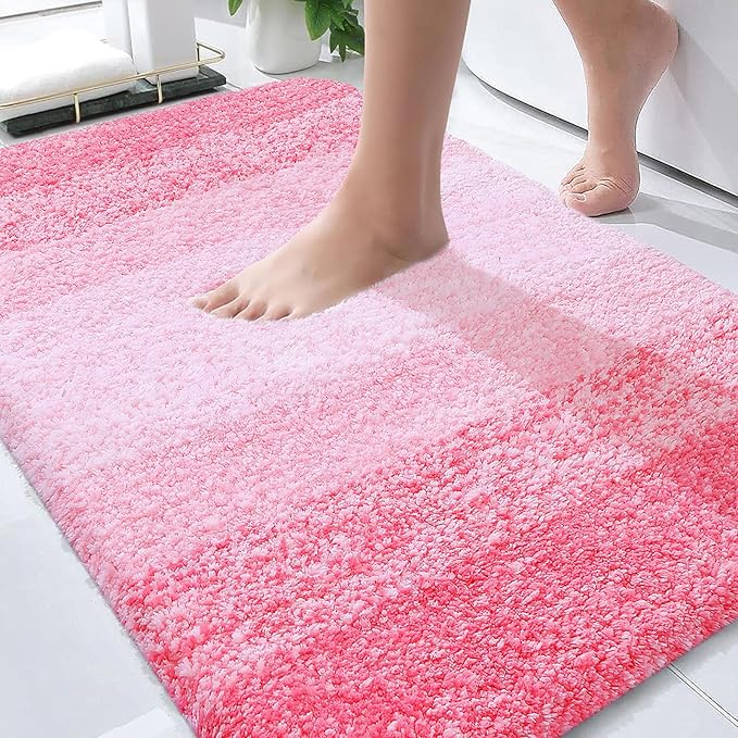 OLANLY Bathroom Rugs Mat 36x24, Extra Soft Absorbent Microfiber Bath Rugs, Rubber Backing, Quick Dry, Machine Washable Bath Mats for Bathroom Floor, Tub and Shower, Home Decor Accessories, Pink