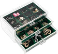ProCase Earring Holder Organizer Jewelry Box with 3 Drawers, Acrylic Clear Earring Case with Adjustable Velvet Trays for Women - Emerald, 3 Layers