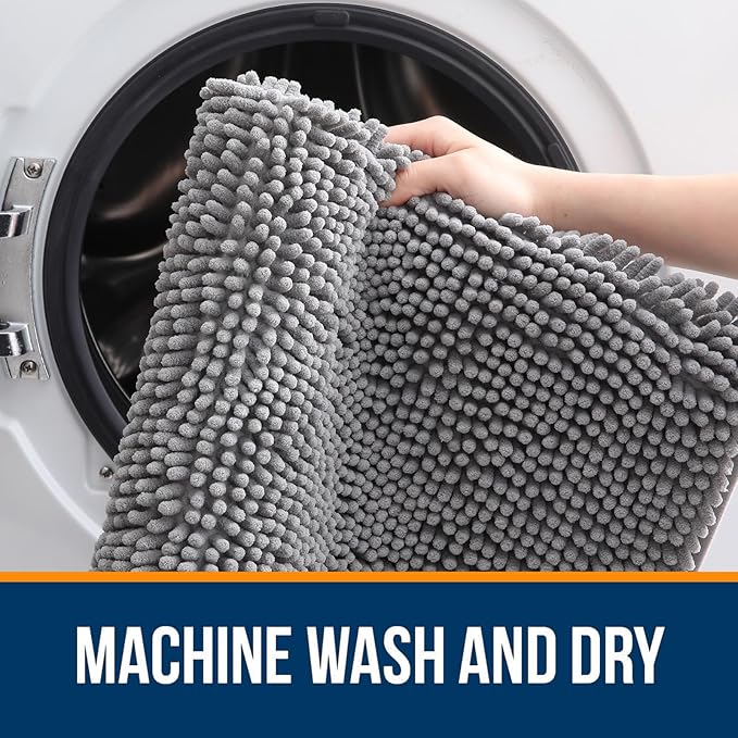 OLANLY Bathroom Rugs 32x20, Extra Soft Absorbent Chenille Bath Rugs, Rubber Backing Quick Dry, Machine Washable Bath Mats for Bathroom Floor, Tub and Shower, Home Decor Accessories, Grey