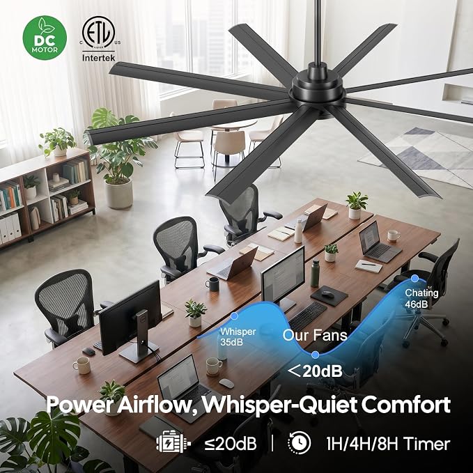 84 Inch Large Smart Ceiling Fan with Light Alexa/App/Remote Control, Modern Black Industrial Indoor Outdoor Ceiling Fans for Patios Shop Commercial, 8 Aluminium Blade, High 11000 CFM Quiet DC Motor