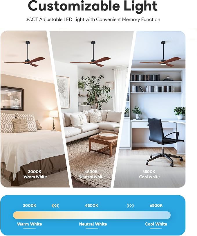 VONLUCE Wood Ceiling Fan with Lights, 60 Inch Ceiling Fan and Remote, 6 Speed Reversible Noiseless DC Motor, 3CCT, Solid Wood Outdoor Ceiling Fan for Patios Farmhouse, Walnut