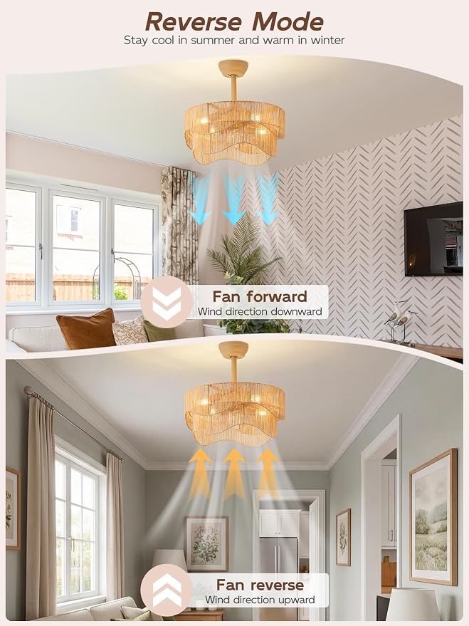 20" Gold Caged Fandelier Ceiling Fan with Light,Boho Ceiling Fans with Lights Remoete Control,6 Speed Timer For Bedroom，Living room，Nursery