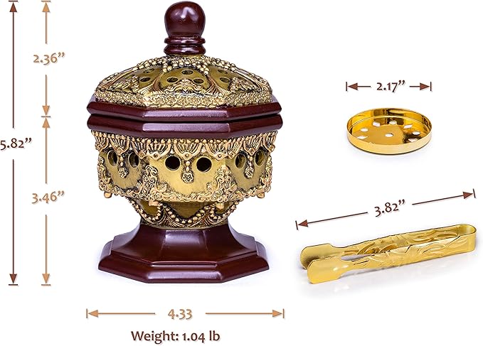 AM Lux Octagon Incense Burner – Charcoal Bakhoor, Cone & Frankincense Resin Holder | Mabkhara for Office, Spiritual Room & Islamic Gifts (Bronze)