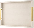 Beige Faux Leather Serving Tray with Handles – Large Decorative Tray for Coffee Table, Ottoman, Living Room, Bathroom – Home Decor
