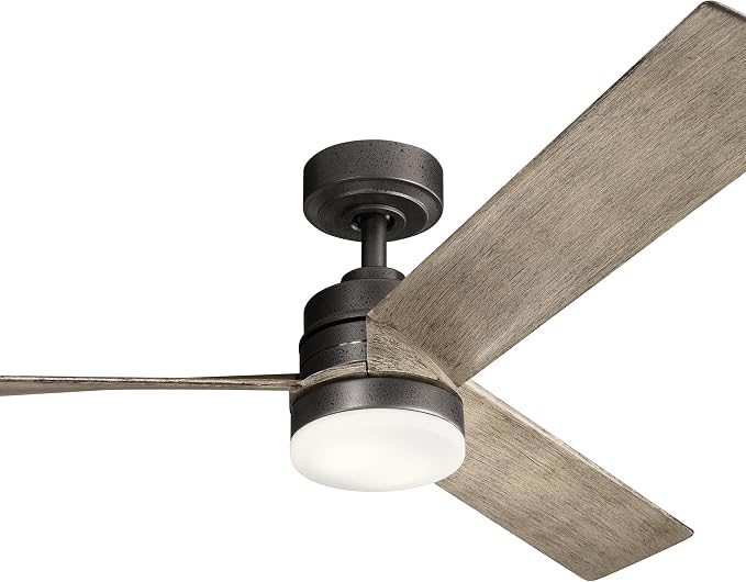 Kichler Spyn 52" Ceiling Fan with LED Lights in Anvil Iron, 3-Blade Contemporary Industrial Ceiling Fan, 3000K, Included Wall Control, (52" W x 14.5" H), 300275AVI