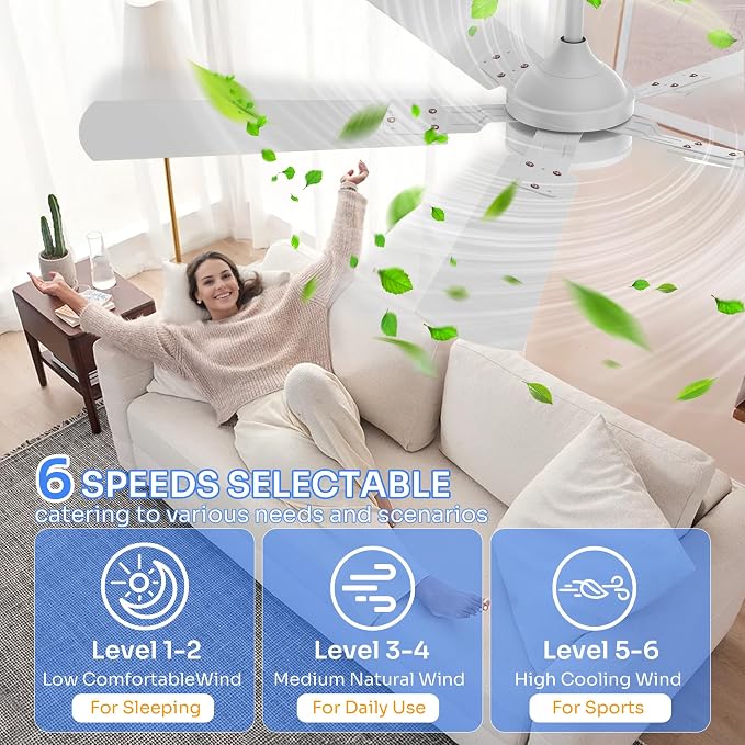 Ceiling Fans with Lights, 52 Inch Modern Ceiling Fans with Lights and Remote Control, DC Reversible Motor, Noiseless, 3CCT, Ceiling Fan for Bedroom, Living Room, Apartment Indoor/Outdoor Use