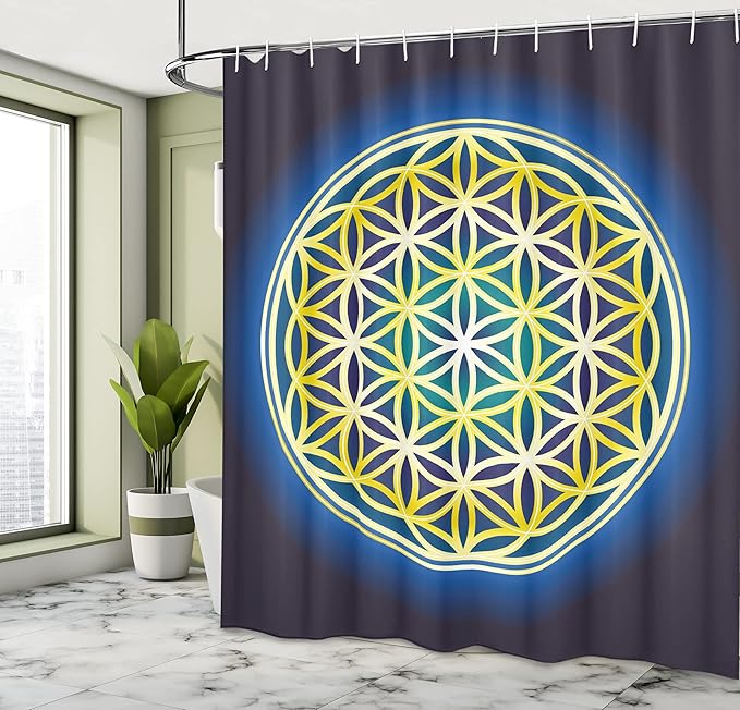 Ambesonne Abstract Shower Curtain, Nature Spirals Flower of Life Energy Illustration, Cloth Fabric Bathroom Decor Set with Hooks, 69" W x 75" L, Violet Blue Indigo