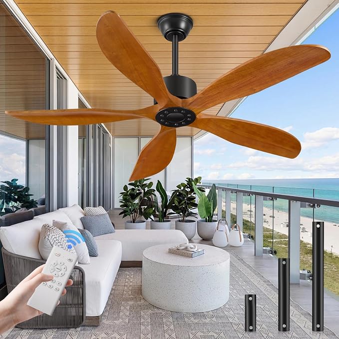 52" Ceiling Fan Without Lights 5Blades Ceiling Fans with Remote LightWalnut | Ceiling Fan Without Lights for Patios Indoor, ETL Listed, Timer, 6 Speeds, 3 Color, Reversible Quiet DC Motor, Under 25dB